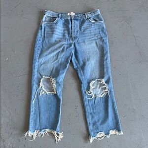 Free People Light Blue Distressed Straight Leg Jeans